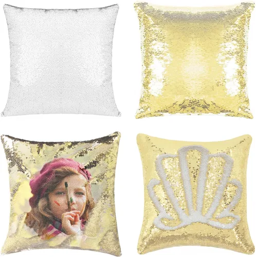 Miniatura 19 de Paquete de 2 fundas de almohada de lentejuelas sublimadas de 16 x 16 pulgadas, fundas de almohada reversibles con purpurina para regalos