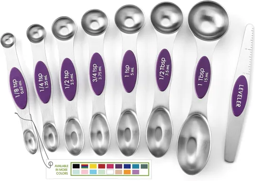 Miniatura 37 de Spring Chef Juego de 8 cucharas magnéticas de medición de acero inoxidable con nivelador, juego de cucharaditas y cucharas de mesa de doble cara