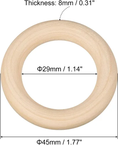 Miniatura 2 de uxcell 50 anillos de madera natural de 1.772 in (1.8 pulgadas), círculos de madera lisa sin terminar de 0.315 in de grosor para manualidades, tejer