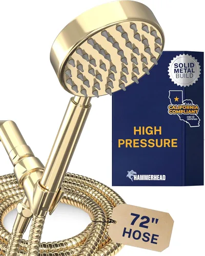 Miniatura 12 de HammerHead Showers® Cabezal de ducha de mano de metal sólido con manguera y soporte de latón, cromado, cabezales de ducha de alta presión de 2.5 GPM