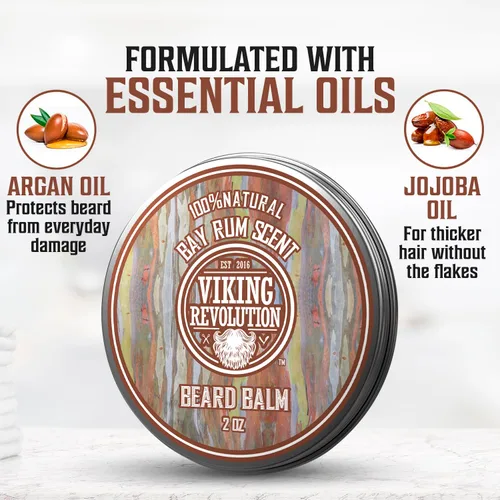 Miniatura 3 de Viking Revolution Bálsamo para barba de ron de bahía, mantequilla de barba con aceite de argán y aceite de jojoba, suavizante, hidratante y cera