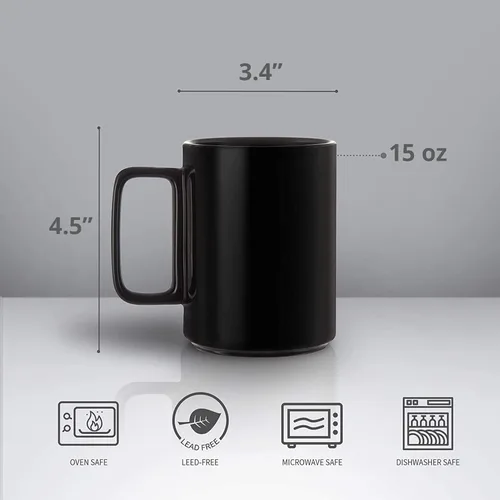 Miniatura 2 de E-liu Juego de 6 tazas de café de porcelana, tazas grandes de 16 onzas para café, té, cacao y bebidas calientes, color negro