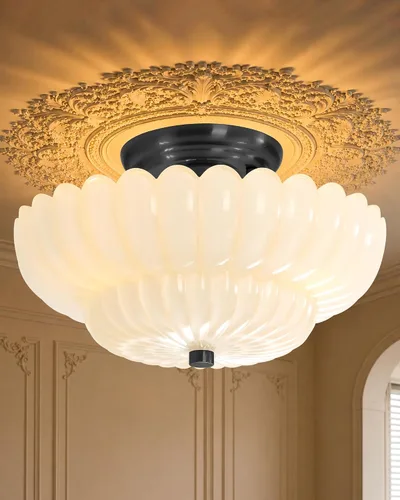 Miniatura 14 de Luces de Techo Semiempotradas Lámpara de Techo de Cristal Marrón Candelabros Base Negra Iluminación Moderna Accesorio de Luz Adecuado para Sala