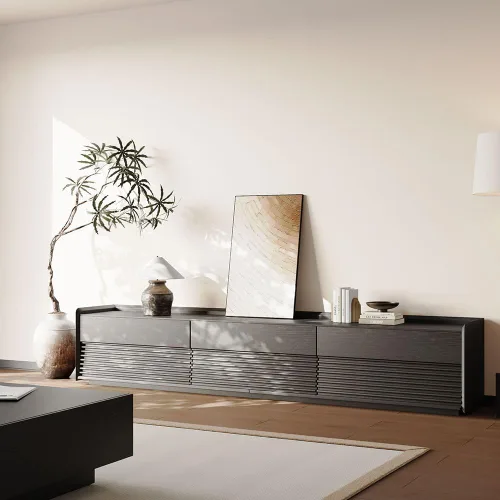 Miniatura 14 de POVISON Soporte de TV moderno de mediados de siglo totalmente ensamblado con luces LED ajustables, consola multimedia de madera, centro