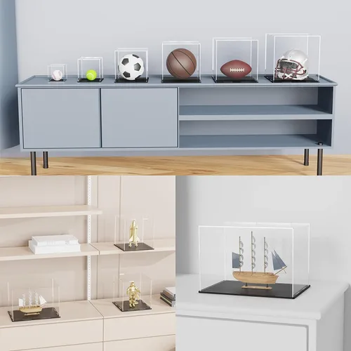 Miniatura 5 de Vitrina de acrílico con base negra, caja de exhibición de acrílico transparente de autoensamblaje con tapa, 6 pulgadas (largo y ancho) x 7.8 Negro