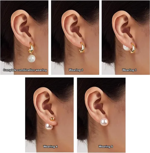 Miniatura 2 de Aretes de aro de plata dorada con letra D para mujer, aretes de perlas, 2 vías de uso, aretes de perlas de lujo, en forma de D, regalos de joyería