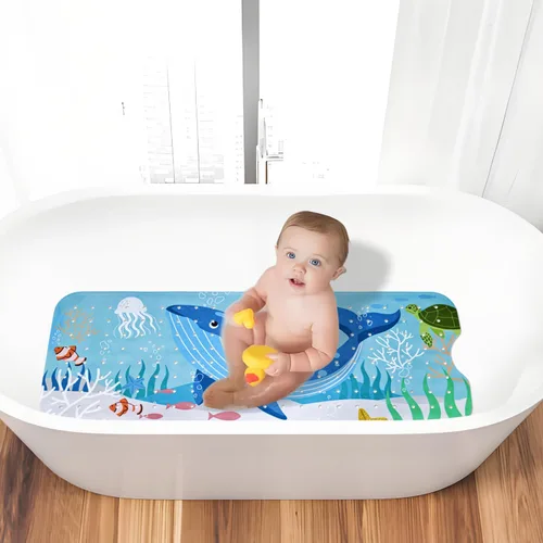 Miniatura 6 de Vanleonet Tapete antideslizante para bañera de bebé de 40 x 16 pulgadas, tapete antideslizante con ventosas y agujeros de drenaje, lavable a