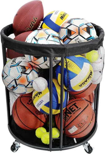 Kingarage Ball Storage Bin, Sports Ball Storage Cart, Ball Holder with Wheels for Basketball, Soccer, Garage, School, Indoor, Outdoor Ball