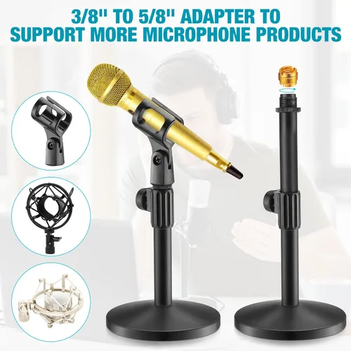 Miniatura 4 de Hoteam 2 soportes de micrófono de escritorio ajustables para mesa, soporte de micrófono, soporte de micrófono con soporte de micrófono de 5/8