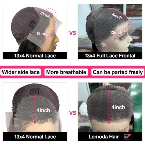 Miniatura 7 de Lemoda Pelucas completas de cabello humano virgen con encaje frontal de 13 x 4 pulgadas, ondas corporales, densidad del 210%, parte superior 15A HD