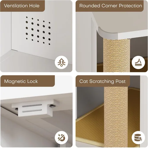 Miniatura 5 de Caja de arena para gatos para 2 gatos, armario de metal oculto doble con poste rascador para gatos, muebles grandes para baño de mascotas, mesa