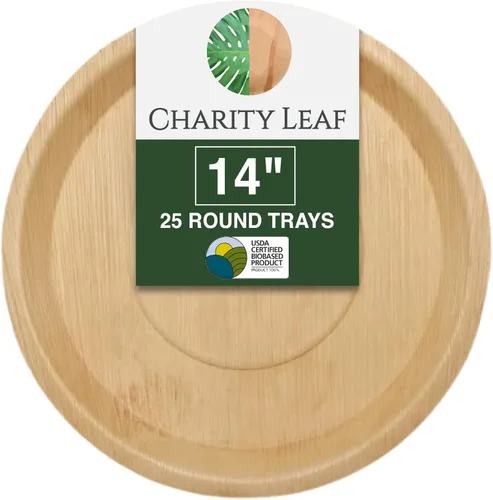 Miniatura 12 de Charity Leaf Bandejas redondas desechables de hoja de palma de 14 pulgadas (100 piezas) como bambú para servir, tablas desechables, vajilla