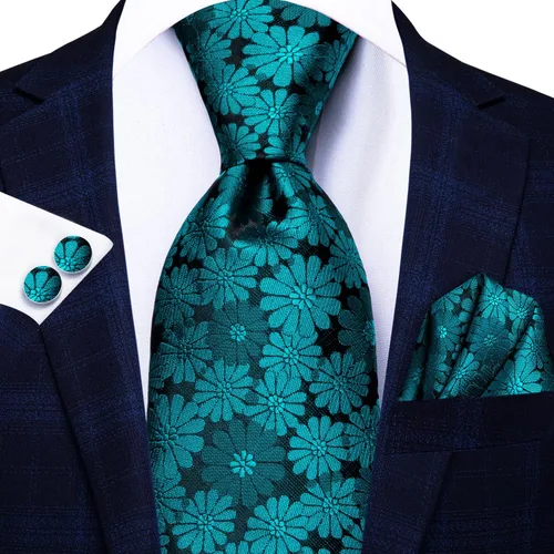 Miniatura 148 de Hi-Tie Corbatas de seda para hombre, diseño de cachemira a rayas, con bolsillo, gemelos cuadrados, conjunto formal de negocios