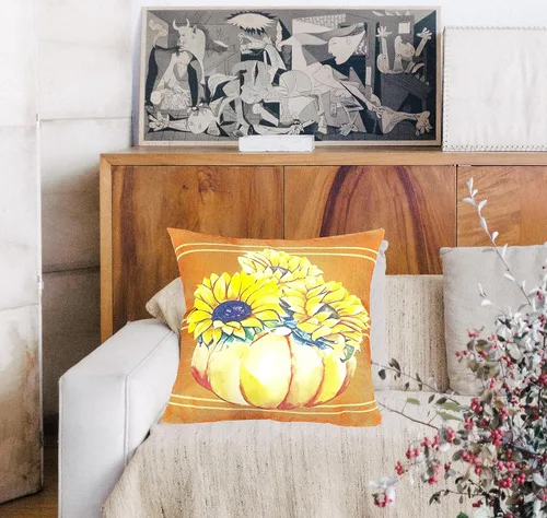 Miniatura 4 de Juego de 2 fundas de almohada florales otoñales de 18 x 18 pulgadas, fundas de cojín de rayas otoñales de granja, jarrón, fundas de almohada