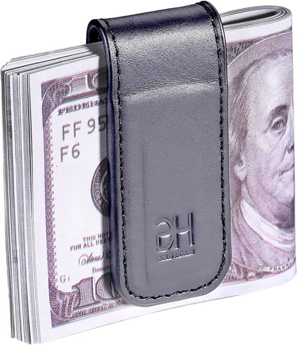 Miniatura 8 de Soporte magnético delgado para tarjetas de visita de cuero genuino para hombres, Negro -, Slim