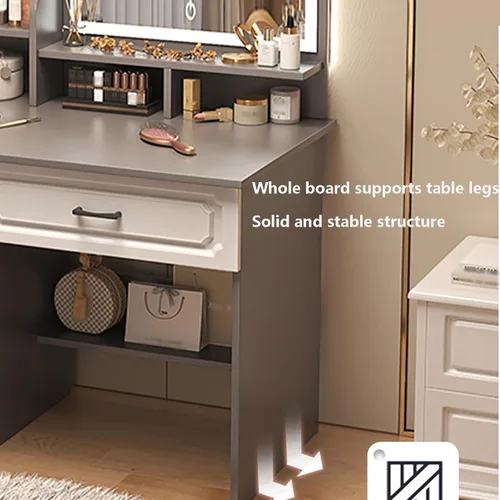 Miniatura 6 de Vanity Desk with Mirror and Lights,Makeup Vanity,Small Vanity Table for Bedroom,Classified Storage, Large-Capacity Desktop, Open Storage