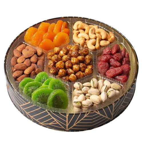 Miniatura 8 de Oh! Nuts Canasta de regalo de frutas secas y nueces de 7 secciones - Canastas de regalo de frutas y nueces gourmet surtidas - Caja redonda de metal