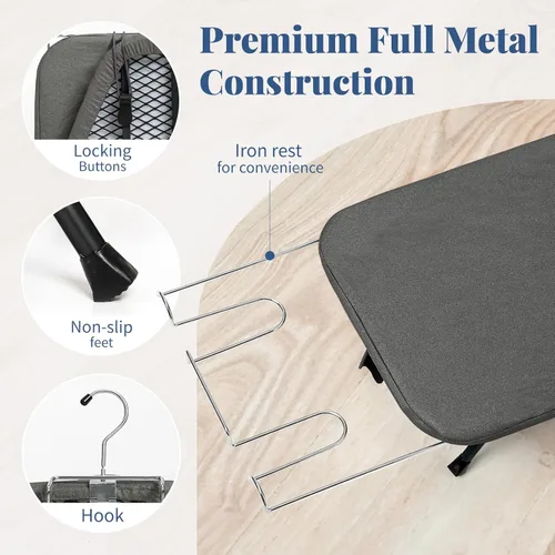 Miniatura 3 de Tabla de Planchar Pequeña Plegable, BlissBoard Tabla de Planchar de Mesa con Cubierta y Almohadilla, Marco de Metal Mesa de Planchar Mini de Negro