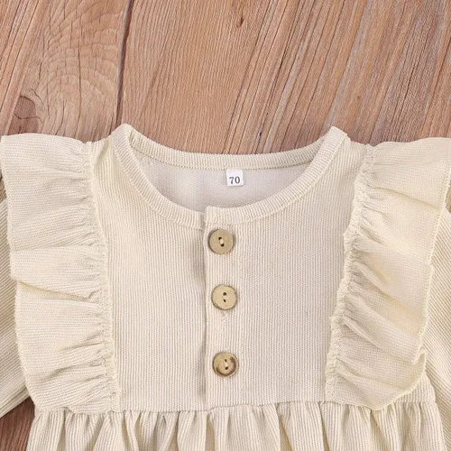 Miniatura 5 de Ropa de bebé niña sólida con volantes de manga larga mameluco de una pieza para otoño e invierno