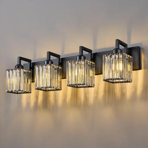 Moderna lámpara de cristal para pared/tocador de baño, de 4 luces, color negro Negro torcido