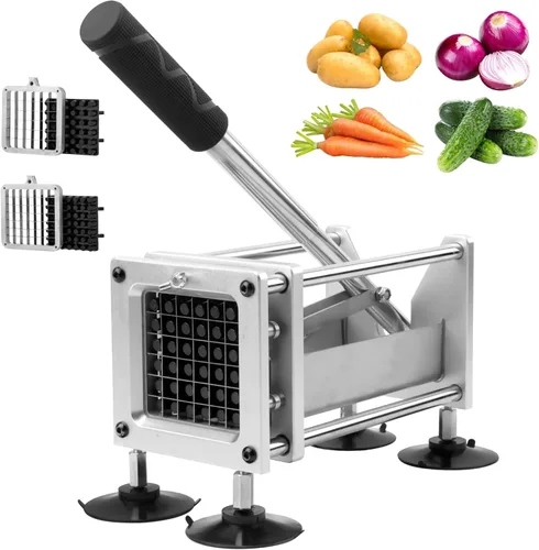 Cortador de papas fritas, cortador profesional de papas, cuchillas de acero inoxidable con hoja de 1/2 pulgada y 3/8 pulgadas, ideal para papas,