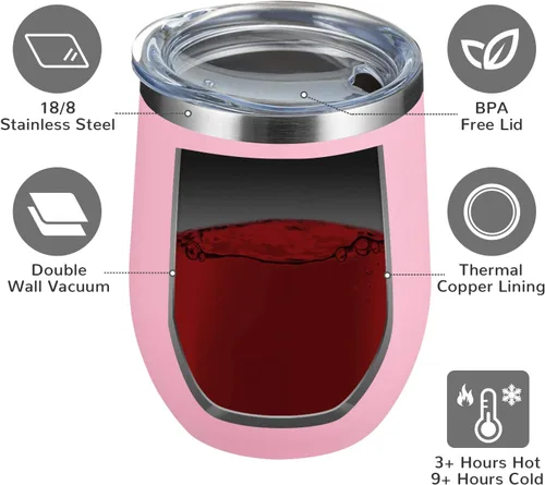 Miniatura 4 de MEWAY Vasos Térmicos para Vino de 12 OZ/Paquete de 8 con Tapa - Sin Tallo de Doble Pared al Vacío de Acero Inoxidable para Viaje - Mantiene Frío