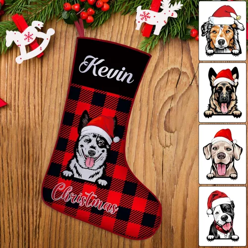 Miniatura 36 de Medias de Navidad de raza de perro personalizadas con texto de nombre, regalos de decoración de calcetines de Navidad personalizados para perros