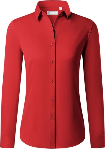 Miniatura 13 de Siliteelon - Camisas con botones para mujer de manga larga, camisas de vestir sin arrugas, con cuello, para oficina, blusas sólidas, tops