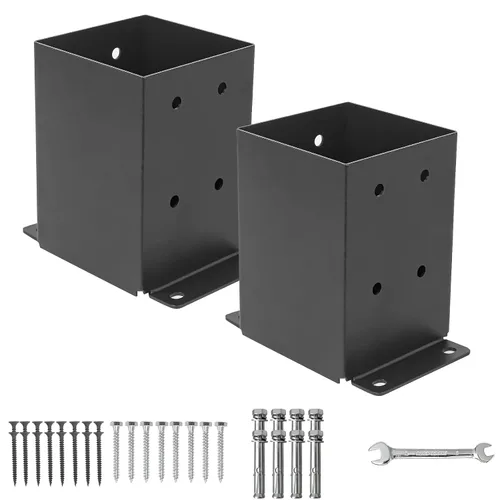 Miniatura 15 de Base de poste de 6 x 6, 8 piezas (tamaño interior 5.6 x 5.6), anclajes de poste, acero sólido grueso de 13 GA y recubrimiento en polvo negro