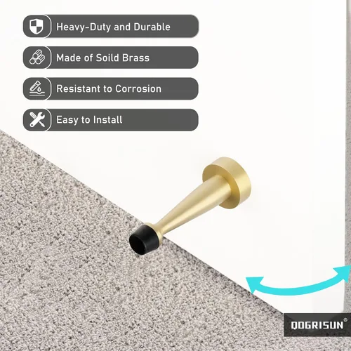 Miniatura 5 de QOGRISUN 's Topes de puerta de latón macizo resistentes, 3-1/4 pulgadas de longitud total de tope de puerta dorado decorativo, protector de pared Oro