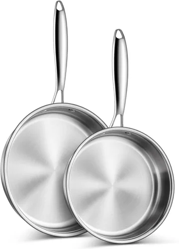 Miniatura 8 de P&P CHEF Sartén de acero inoxidable de 12 pulgadas, sartén de acero inoxidable de 3 capas, sartén de inducción, horno y todas las estufas, segura