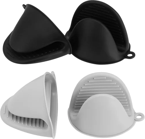 Vaincre 4 guantes de horno de silicona resistentes al calor, agarraderas de silicona para cocina, mini guantes de goma para horno, guantes de Negro