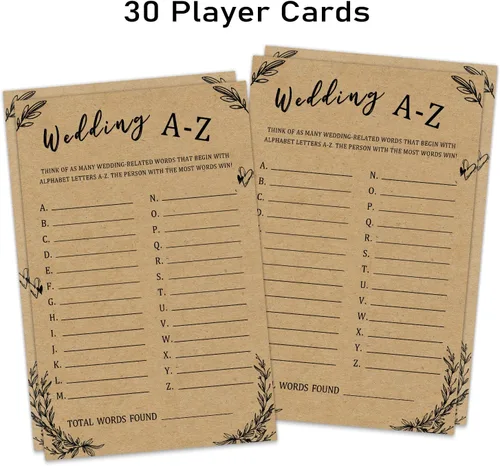 Miniatura 2 de Sirjiera Juego de despedida de soltera de boda A-Z, juego de boda A-Z, 30 tarjetas minimalistas del alfabeto, actividad de despedida de soltera