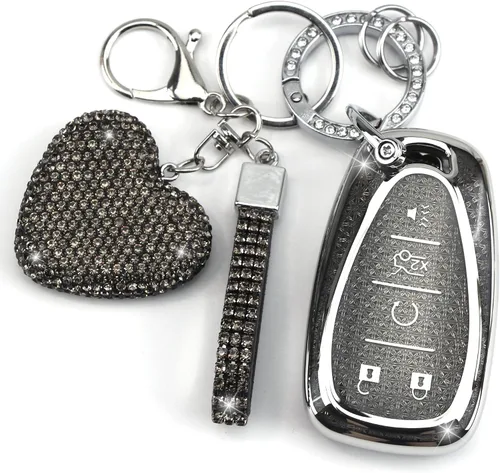 Funda para Llavero con Llavero de Diamante para Mujeres Portallaves de Coche Compatible con Chevrolet Equinox Malibu Cruze Traverse Camaro Trax