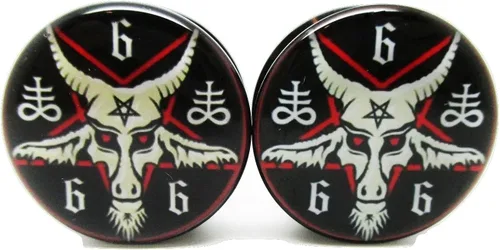 Miniatura 2 de Par de tapones para los oídos Baphomet 666 con pentagrama Tornillo acrílico 10 tamaños (58 pulgadas (0.630in)), Acrílico
