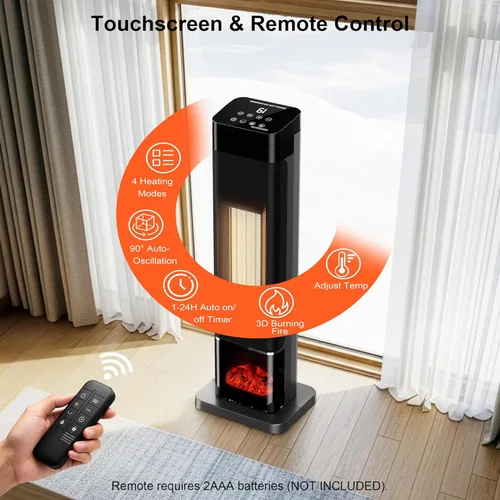 Miniatura 6 de Uthfy Calentador de espacio, calentador de cerámica PTC, calentador eléctrico de 1500 W con termostato, oscilación de 90°, calentadores portátiles