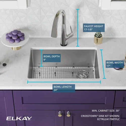 Miniatura 4 de Elkay Crosstown - Kit de fregadero de acero inoxidable calibre 18 de 25-1/2 x 18-1/2 x 9 pulgadas, con grifo filtrado