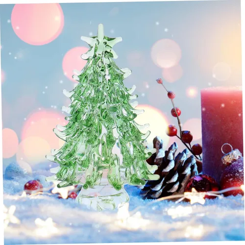 Miniatura 6 de Mini figura de árbol de Navidad, decoración de escritorio de cristal para alegría, diseño de árbol de Navidad iluminado para decoración festiva Verde