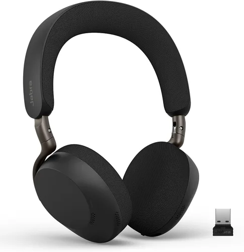 Jabra Evolve3 75 Auriculares inalámbricos Bluetooth con micrófono para el trabajo, USB-A, tecnología de llamada de voz AI, cancelación activa