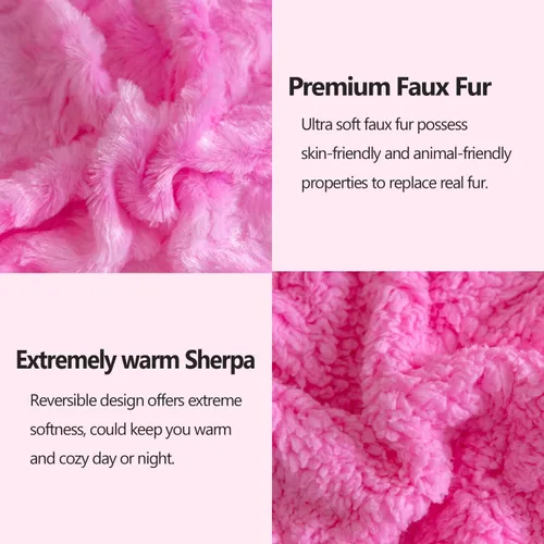 Miniatura 5 de NEWCOSPLAY Manta de piel sintética súper suave para el sofá, manta cálida y mullida de sherpa rosa para sofá y cama (rosa, manta de 50 x 60 pulgadas)