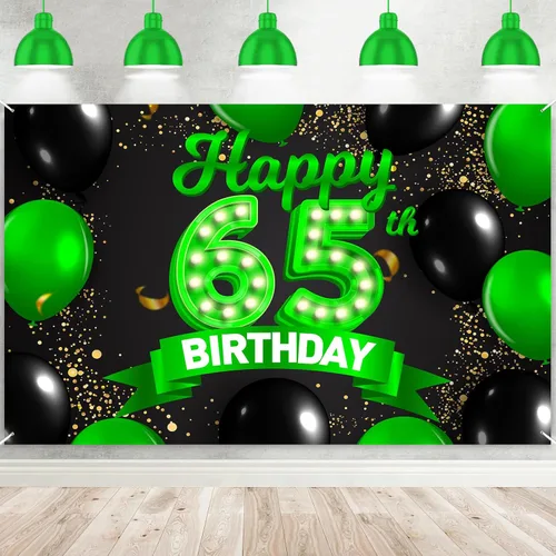 Miniatura 53 de Cartel de feliz cumpleaños 26 verde y negro, telón de fondo con texto en inglés "Cheers to 26 years old confeti", globos de confeti, decoración