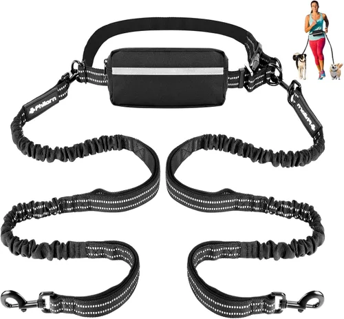 Miniatura 9 de Philorn Correa de perro manos libres con bolsa, correa de cintura ajustable para pasear perros, correas de correr para perros medianos y grandes