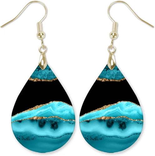 Dangle Earrings for Women Colorful Dangling Drop Statement Jewelry Printed MDF Wood Teardrop Double Side Print Handmade by The Painted Pug