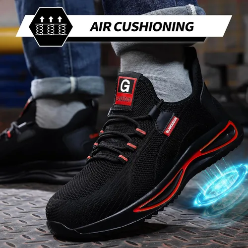 Miniatura 5 de GLANOUDUN Zapatos de punta de acero para hombre, zapatos de trabajo ligeros para hombres, zapatos de trabajo negros con punta de acero, zapatos