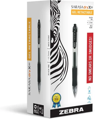 Miniatura 8 de Zebra Pen Sarasa Dry X20 - Bolígrafos de gel retráctiles, punta media de 0.028 in, tinta negra con tecnología de tinta de secado rápido, ideales