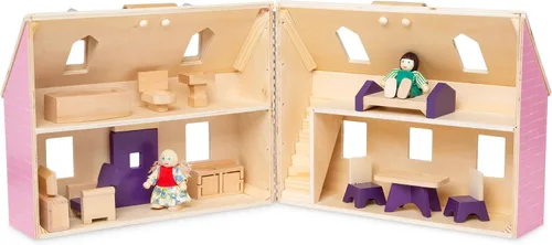 Miniatura 4 de Casa de muñecas de madera Fold and Go de Melissa & Doug con 2 muñecas y muebles de madera