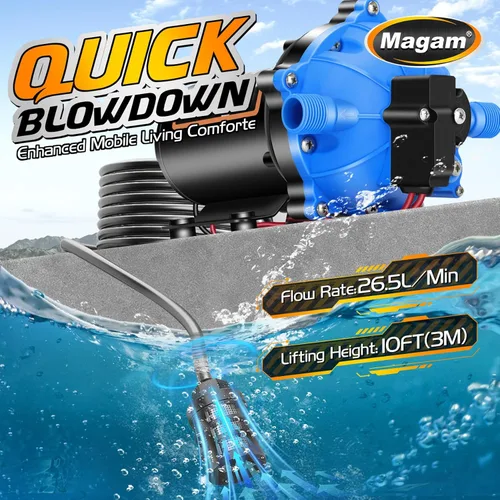 Miniatura 3 de Bomba de agua mejorada de 12 voltios, 7 GPM 70 PSI, diafragma autocebante de cinco cámaras de 12 V CC RV bomba fresca con interruptor de presión