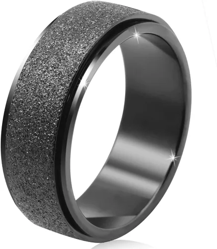 Anillo giratorio para ansiedad para hombres, acero inoxidable, anillos de ansiedad para mujeres y hombres, 0.315 pulgadas de ancho, color negro,