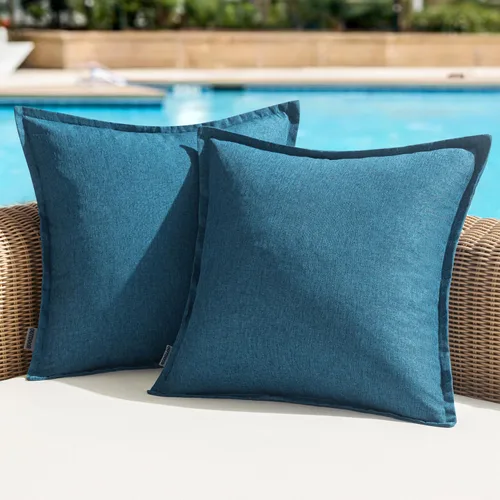 Miniatura 24 de Juego de 2 fundas para cojines de exterior, impermeables, decorativas, de lino, para casa de campo, fundas sólidas para cojines para tienda