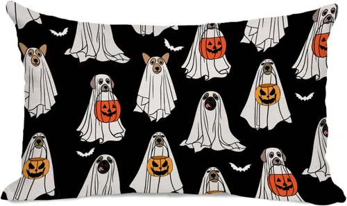 Miniatura 8 de Funda de almohada de Halloween de 12 x 20 pulgadas con temática otoñal de Just a Spooky Goose en disfraces de Halloween, lindas almohadas